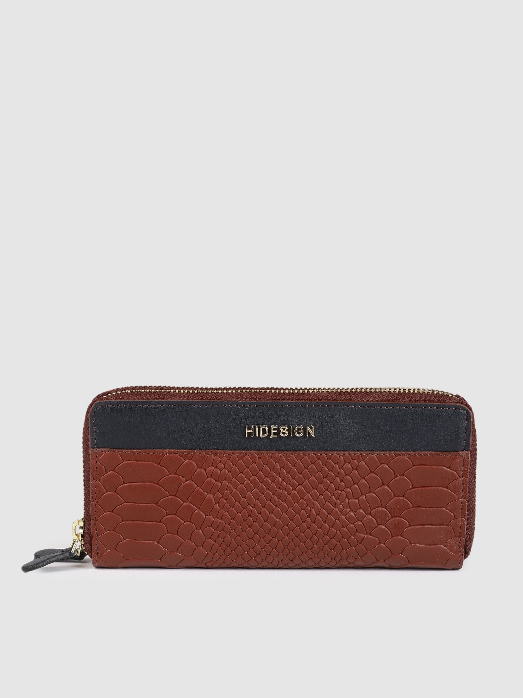 

Hidesign Women Brown Animal Textured MOROCCO Leather Zip Around Wallet