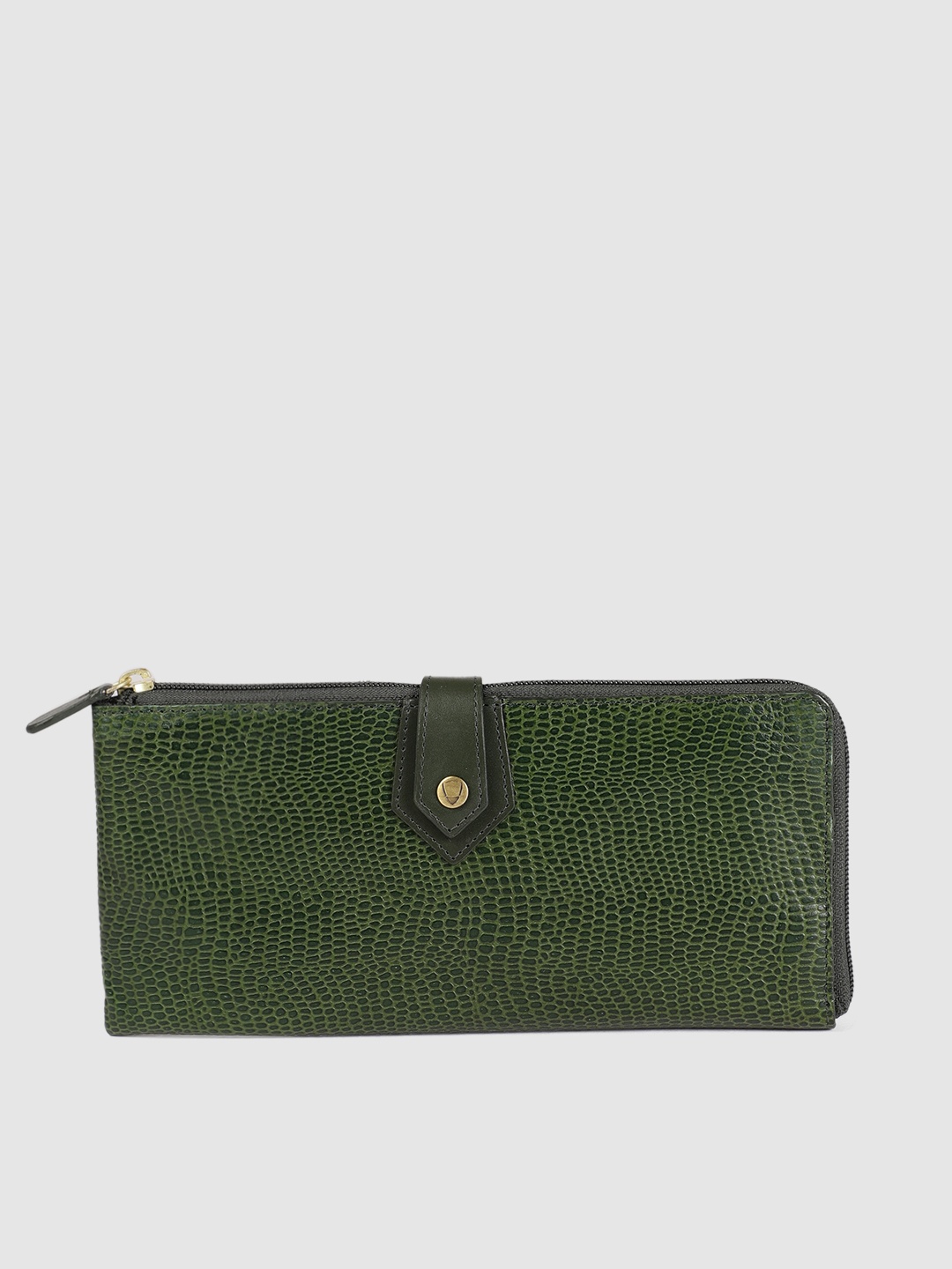 

Hidesign Women Green Animal Textured Zip Around Wallet