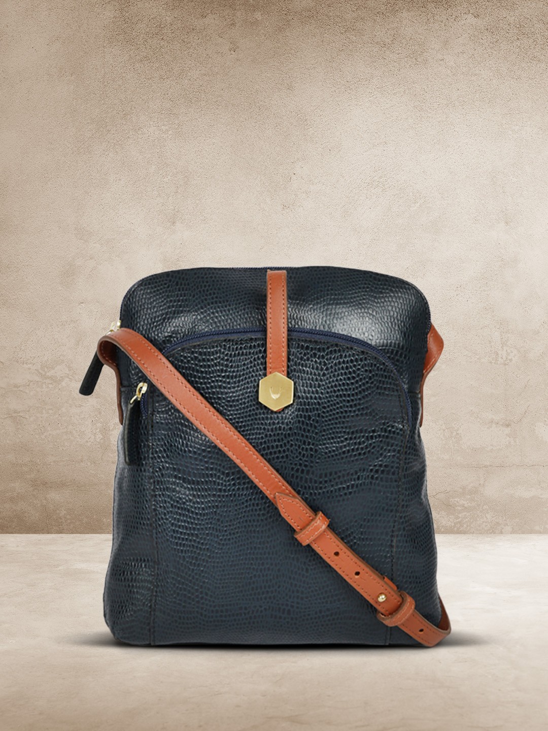 

Hidesign Navy Blue Animal Textured MENSA 02 Leather Sling Bag