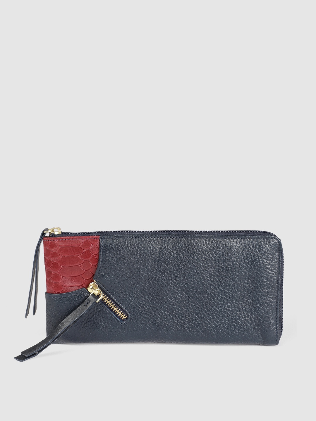 

Hidesign Women Blue Solid Leather Zip Around Wallet
