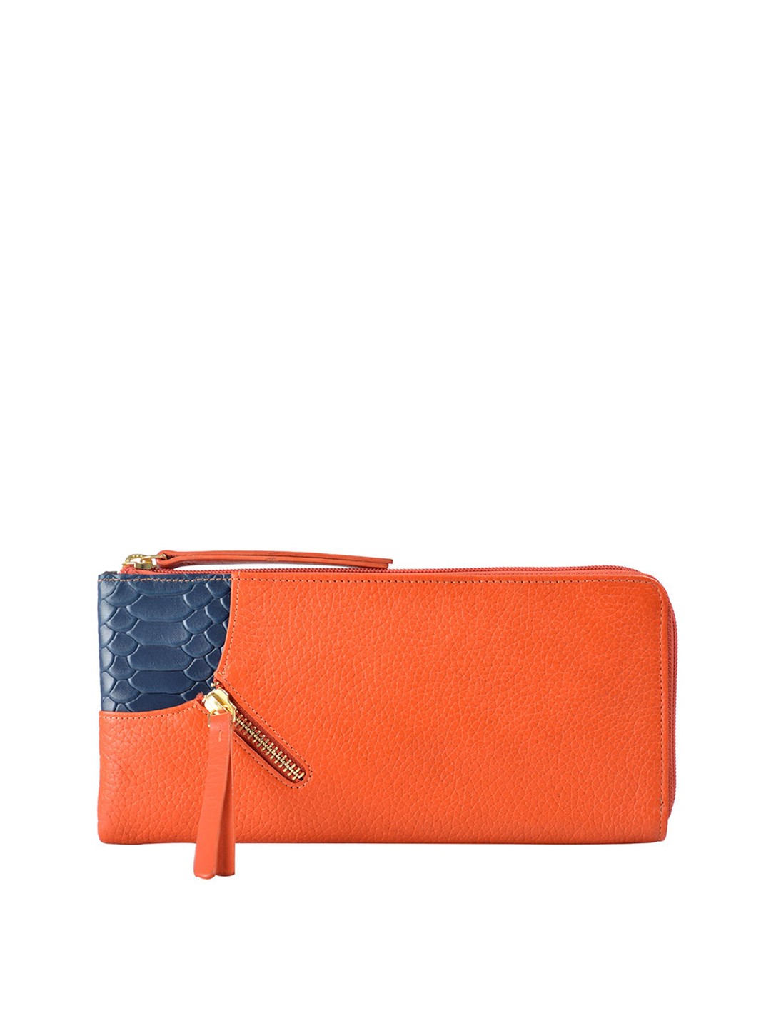 

Hidesign Women Orange Textured Zip Around Wallet