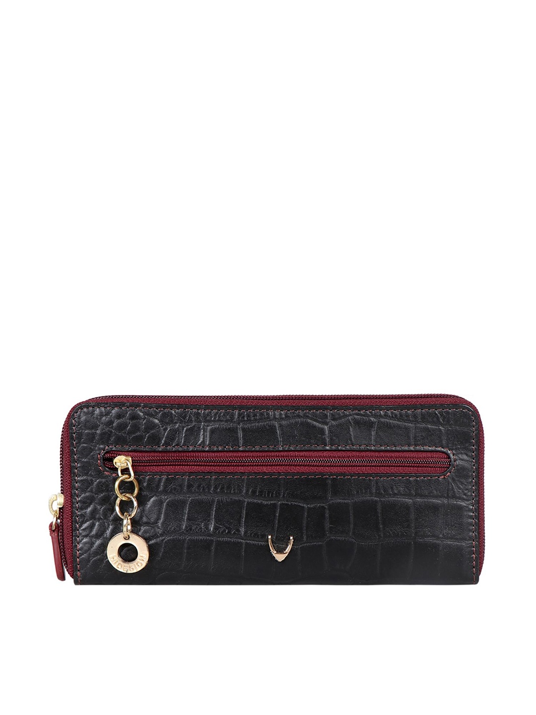 

Hidesign Women Black Animal Textured Zip Around Wallet