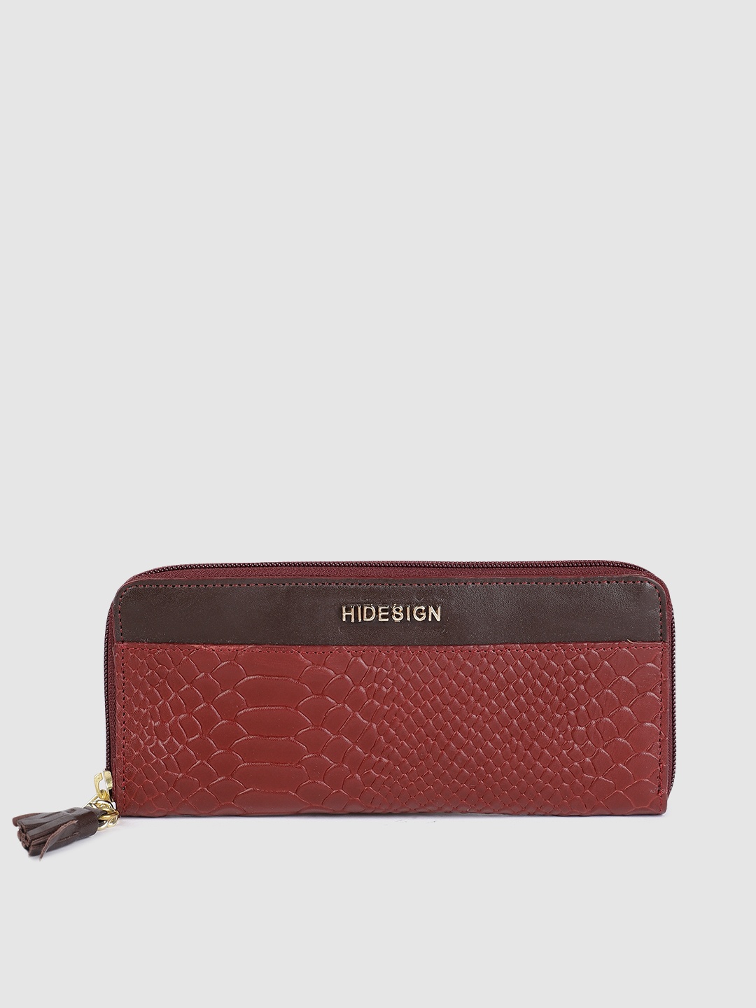 

Hidesign Women Red Snakeskin Textured Leather Zip Around Wallet