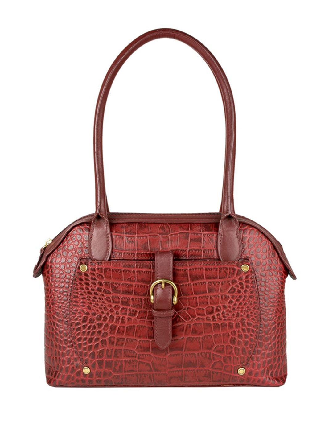 

Hidesign Women Maroon Croc-Textured Leather Structured Handcrafted Shoulder Bag