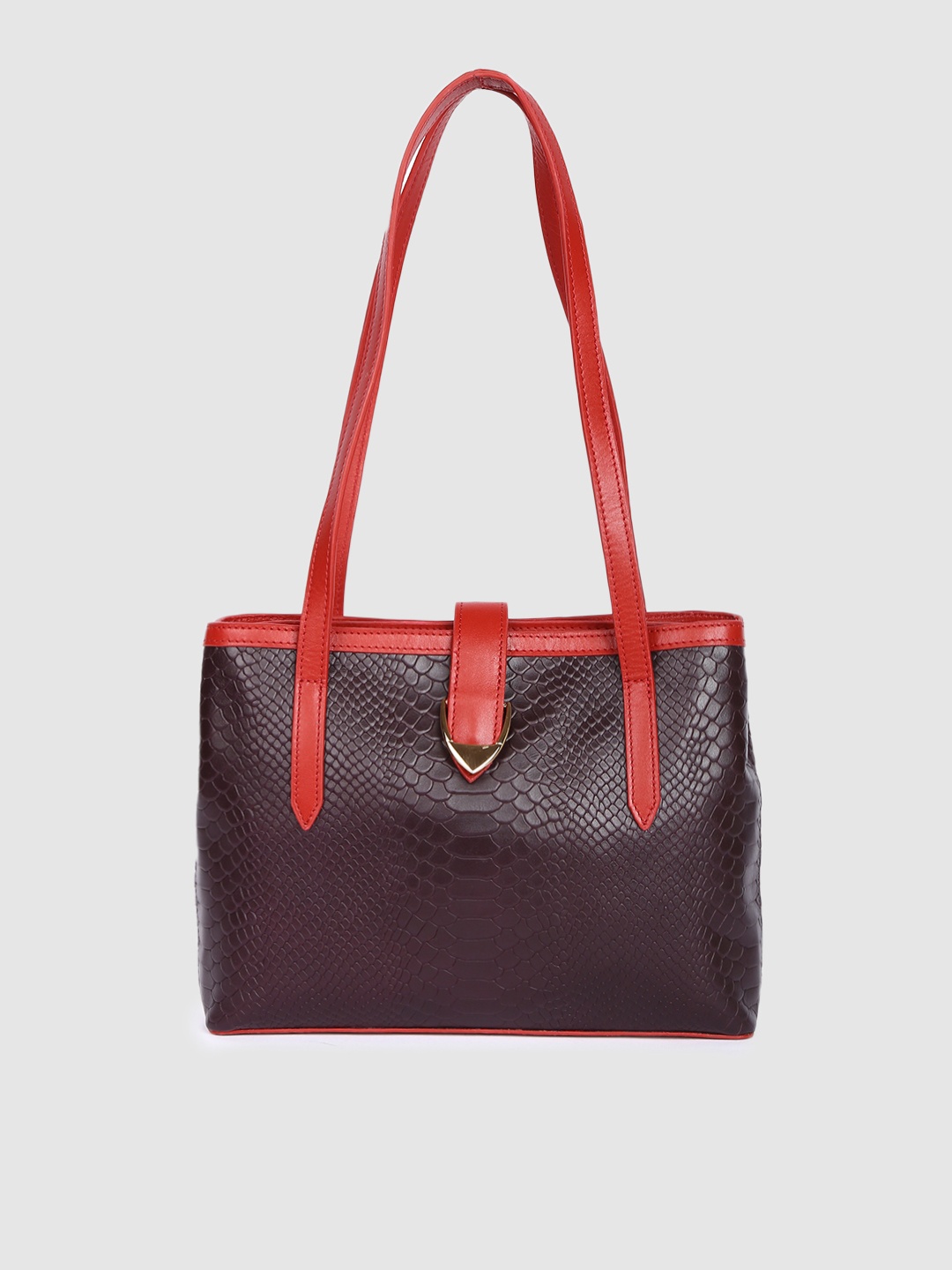 

Hidesign Navy Blue & Red Textured Leather Shoulder Bag