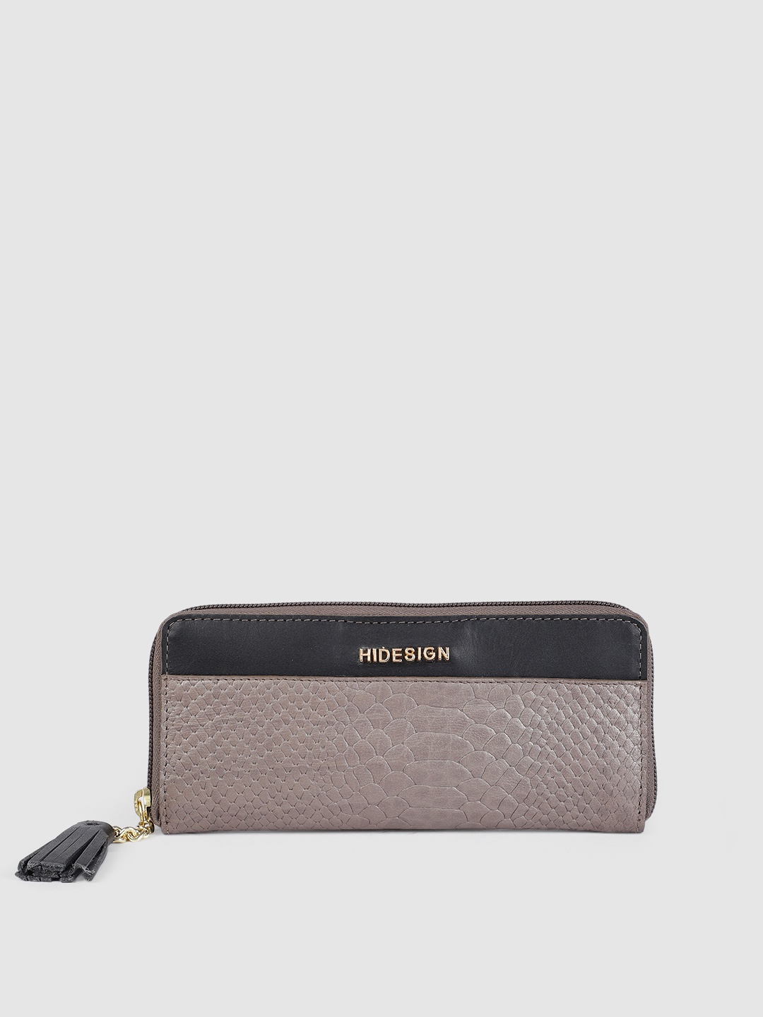 

Hidesign Women Grey & Black Textured Zip Around Leather Wallet