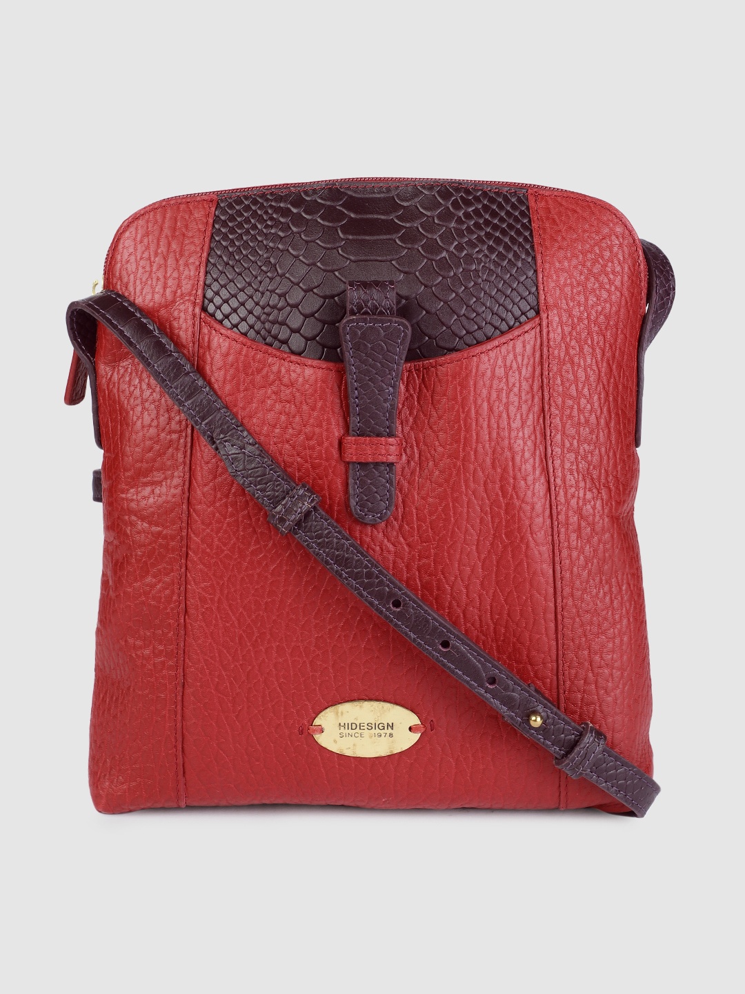 

Hidesign Red Textured Leather Sling Bag