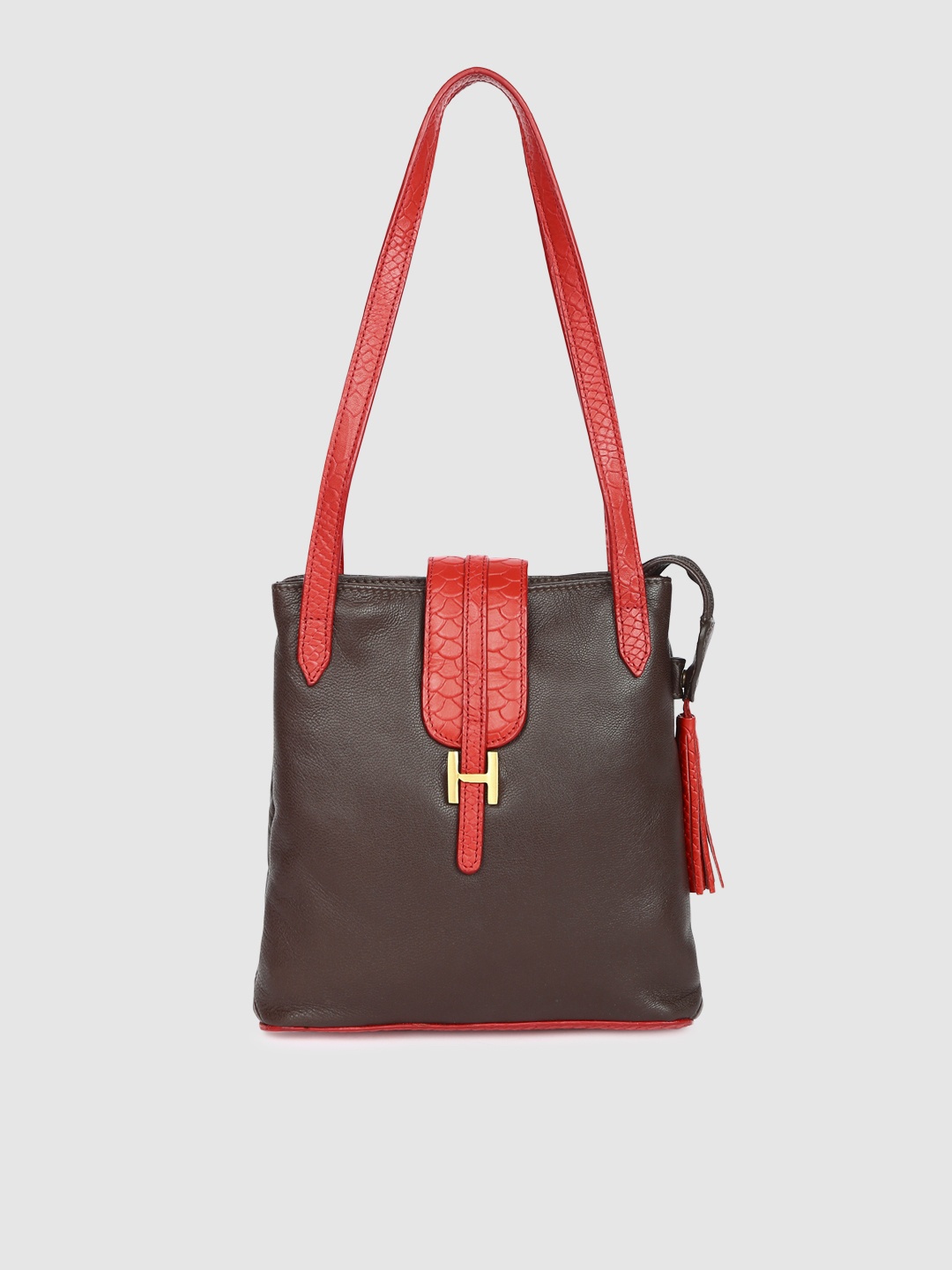 

Hidesign Brown & Red Solid Leather Shoulder Bag