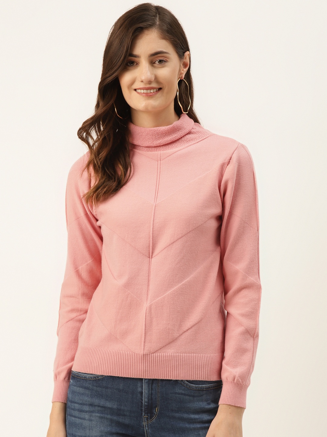 

Madame Women Pink Chevron Patterned Pullover