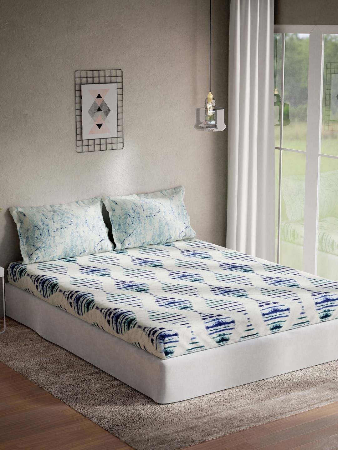 

DDecor Blue & White Striped 144TC 1 Extra Large Bedsheet with 2 Pillow Covers