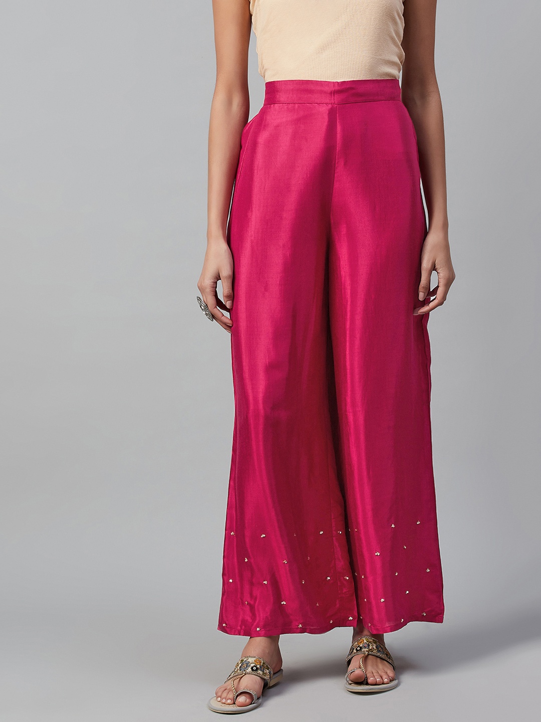 

WISHFUL Women Magenta Hem Design Wide Leg Palazzos