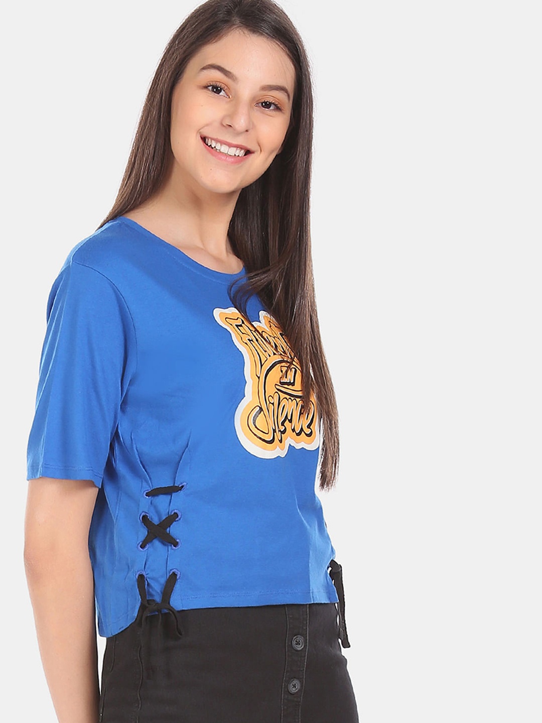 

Sugr Women Blue Printed Pure Cotton Top