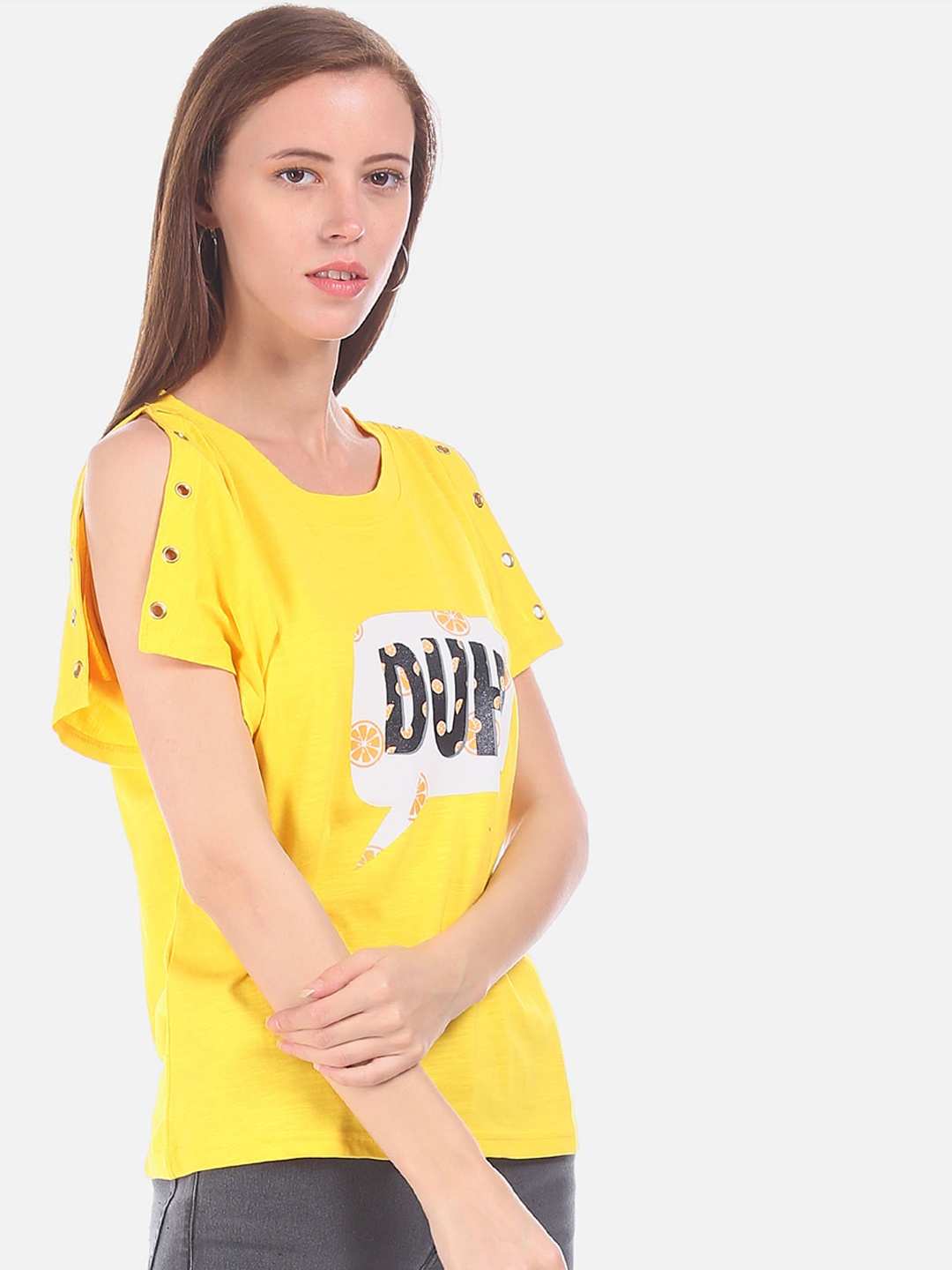 

Sugr Women Yellow & White Printed Top
