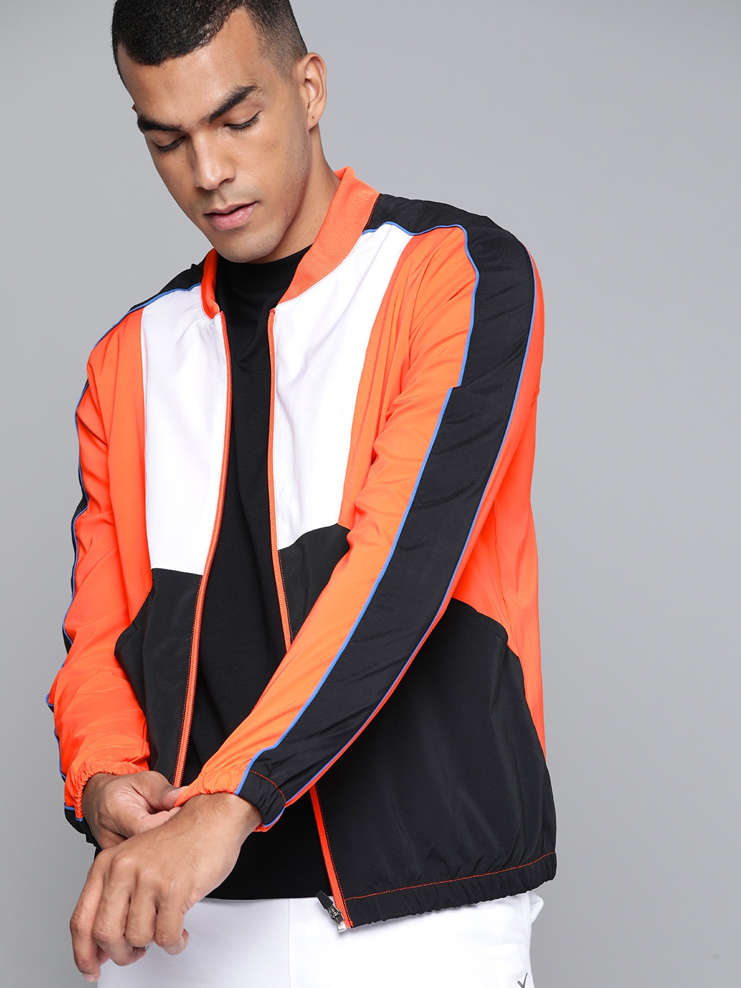 

HRX By Hrithik Roshan Men Orangeade Colourblock Rapid-Dry Anti-Static Lifestyle Jackets, Orange