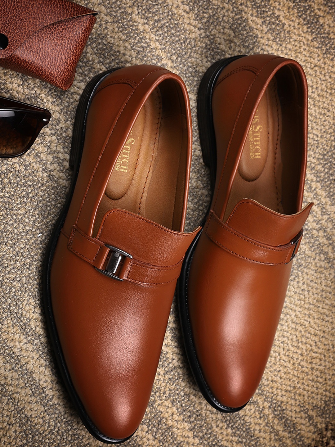 

LOUIS STITCH Men Tan Brown Solid Leather Slip-On Formal Shoes