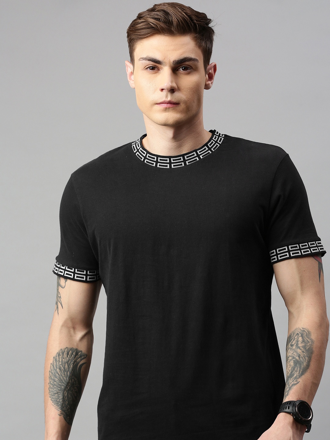 

Jack Jones Men Black Solid JORLINES SS Round Neck Pure Cotton T-shirt