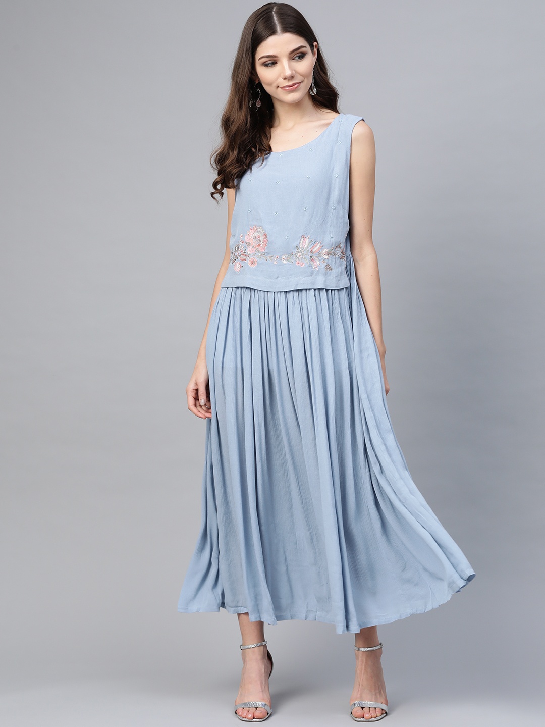 

W Blue Embroidered Maxi Dress