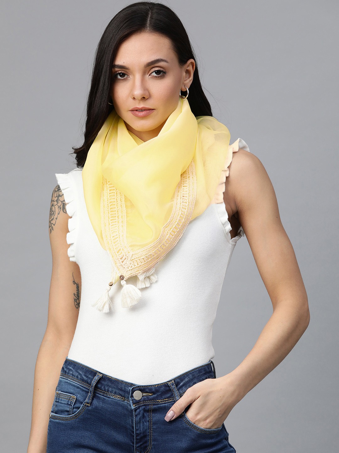 

W Women Yellow Solid Organza Scarf