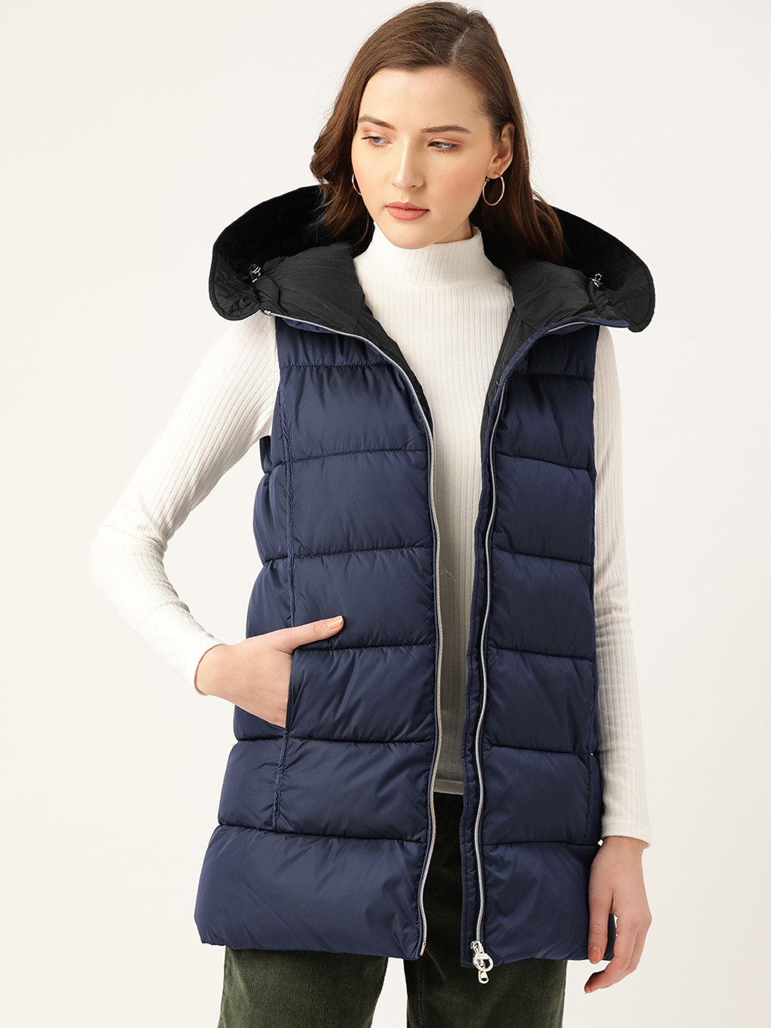 

Geox Women Navy Blue Solid Lightweight Puffer Hooded Jacket