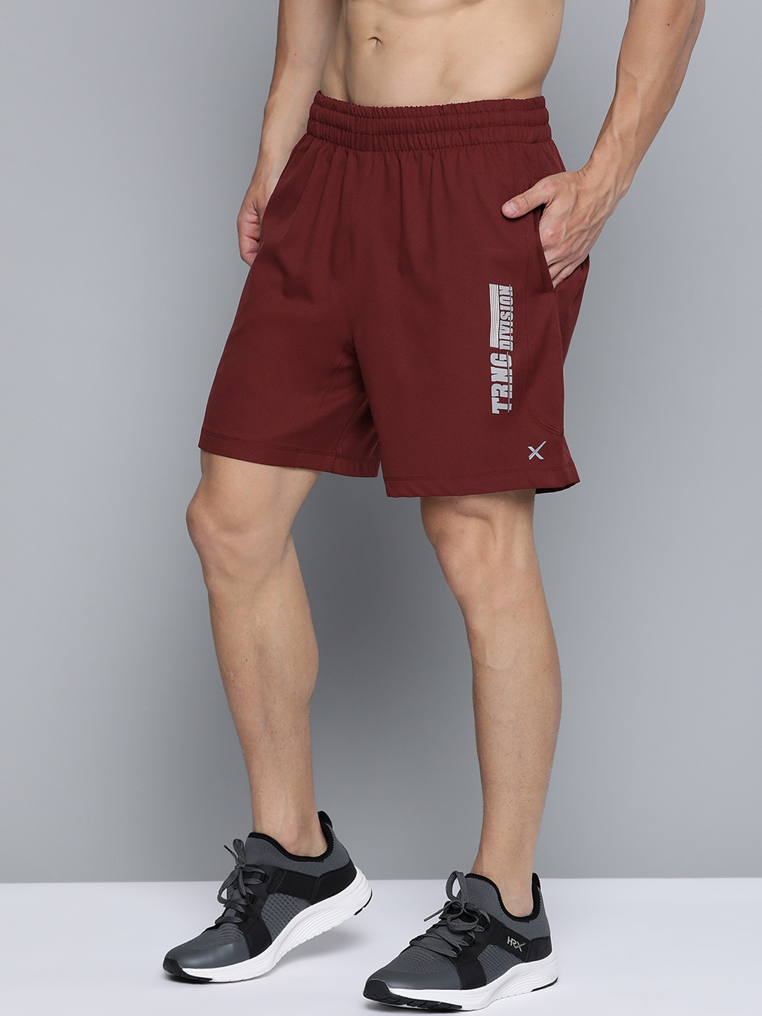 

HRX By Hrithik Roshan Men Zinfandel Colourblock Regular Fit Rapid-Dry Antimicrobial Training Shorts, Maroon