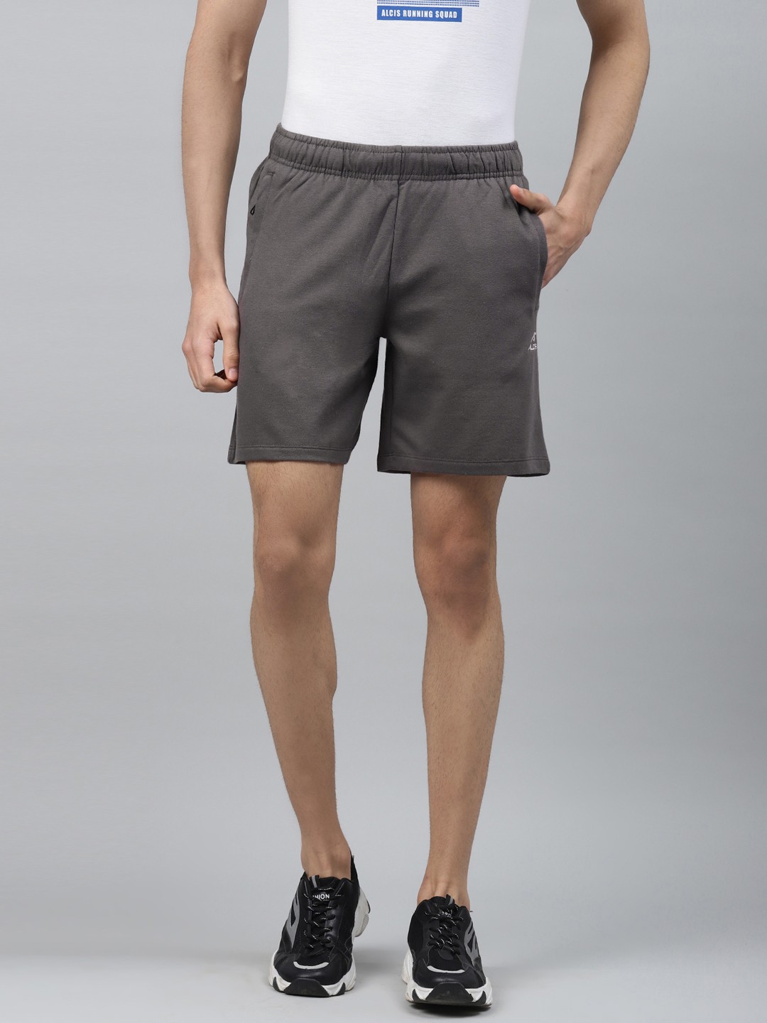 

Alcis Men Charcoal Grey Solid Slim Fit Sports Shorts