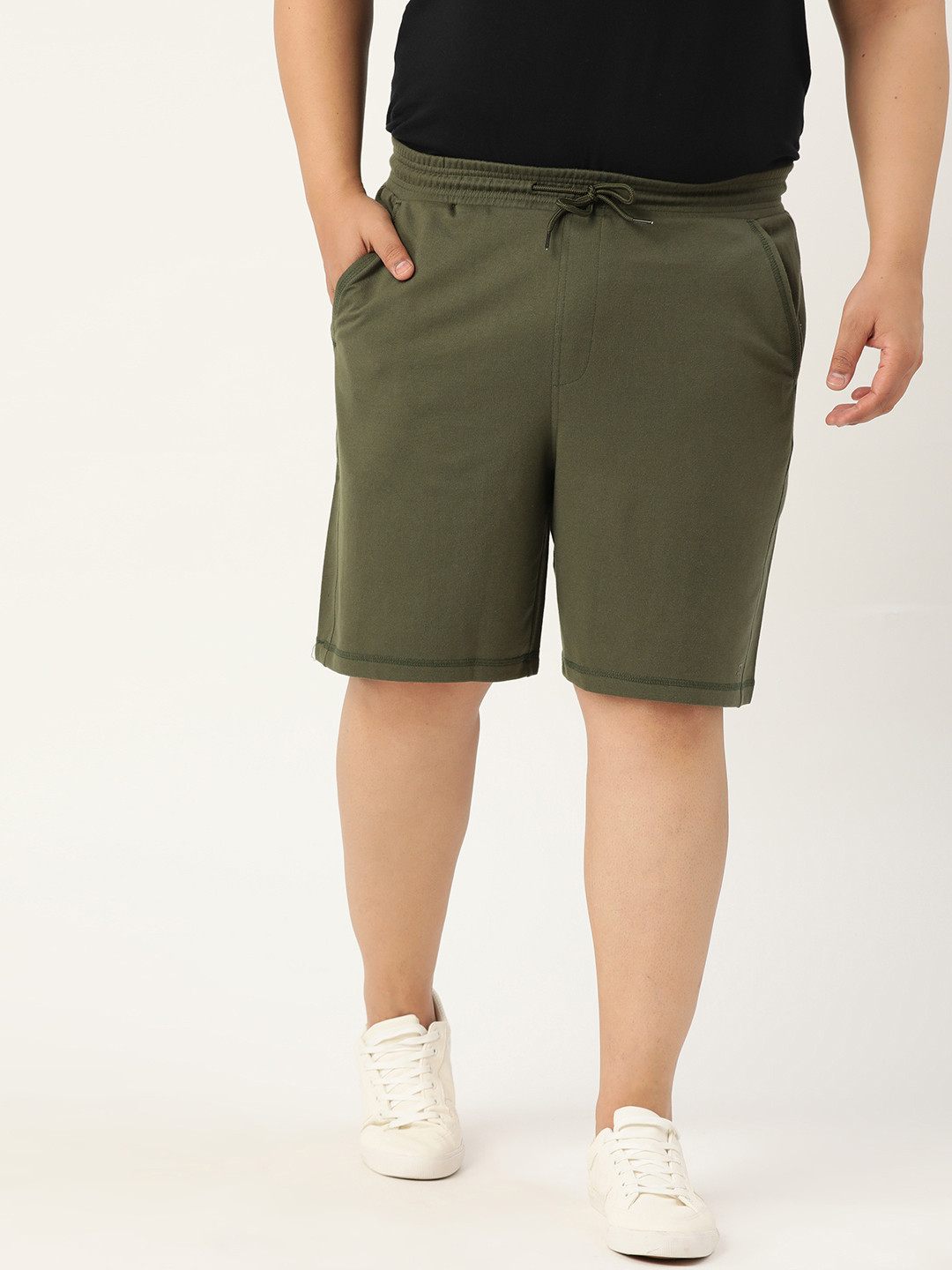 

Sztori Men Plus Size Olive Green Solid Regular Fit Regular Shorts