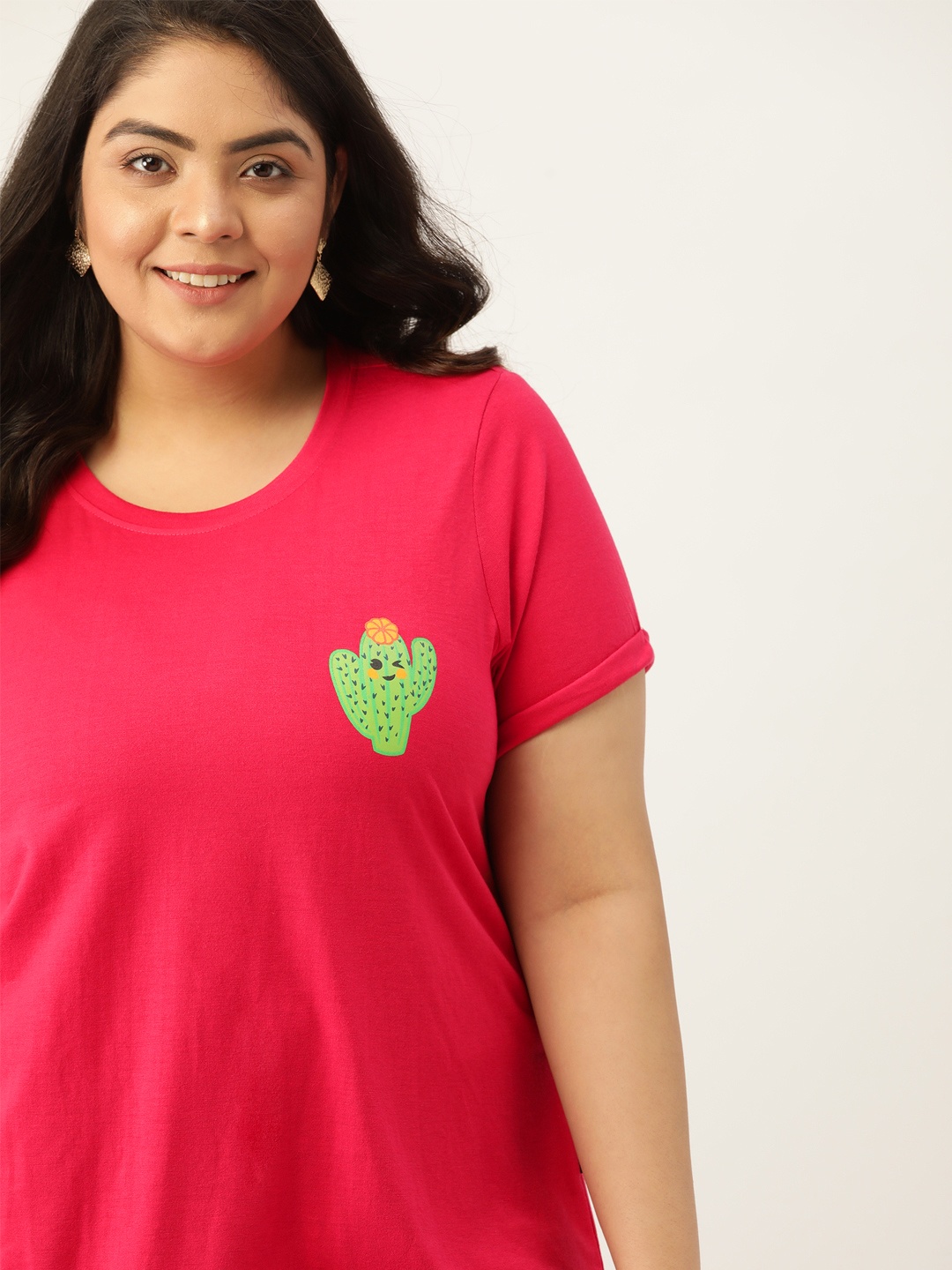 

Sztori Plus Size Women Red & Green Printed T-shirt