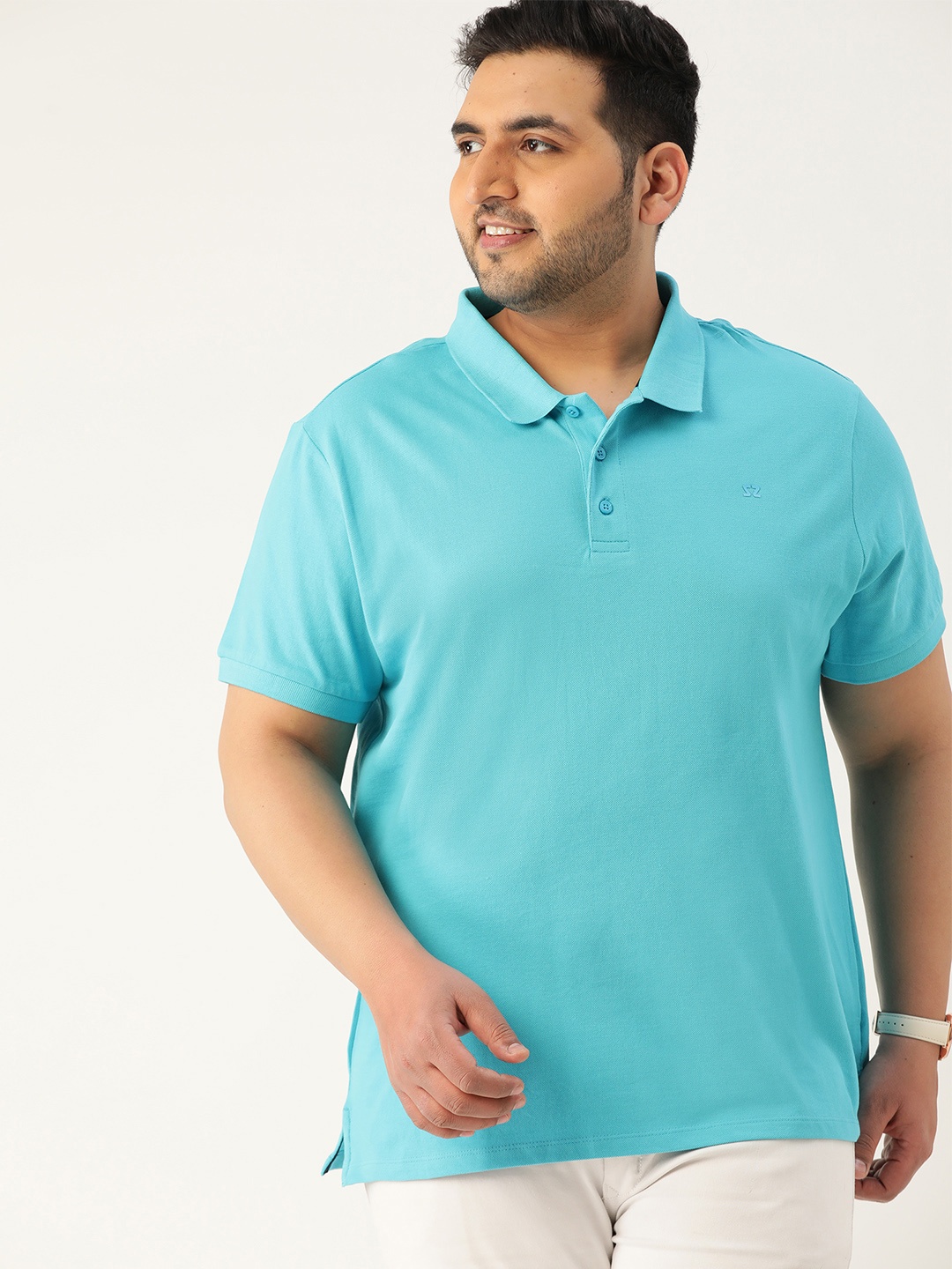 Sztori Men Plus Size Blue Pure Cotton Solid Pure Cotton T-shirt
