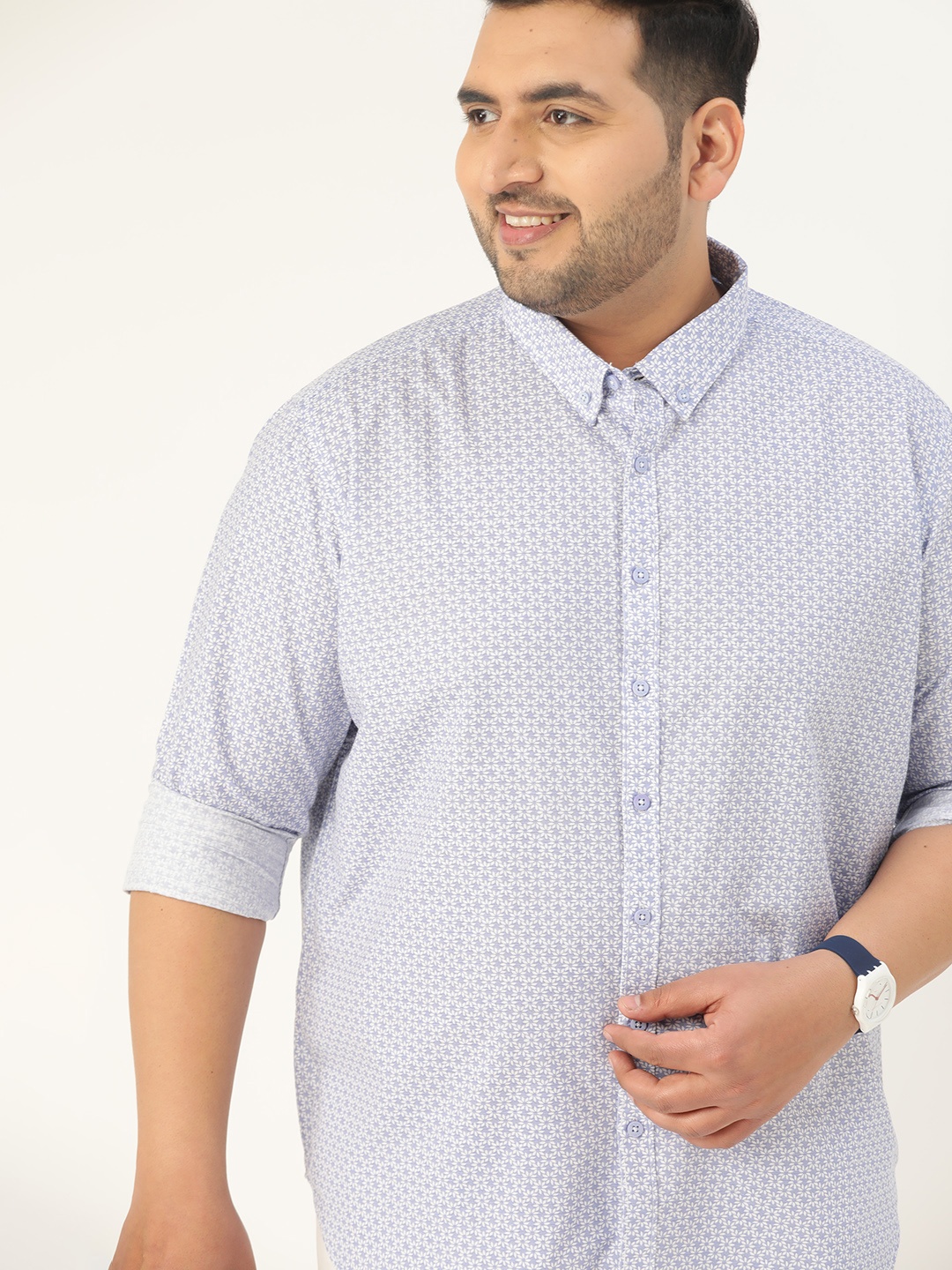 

Sztori Men Plus Size Lavender & White Floral Print Pure Cotton Casual Shirt