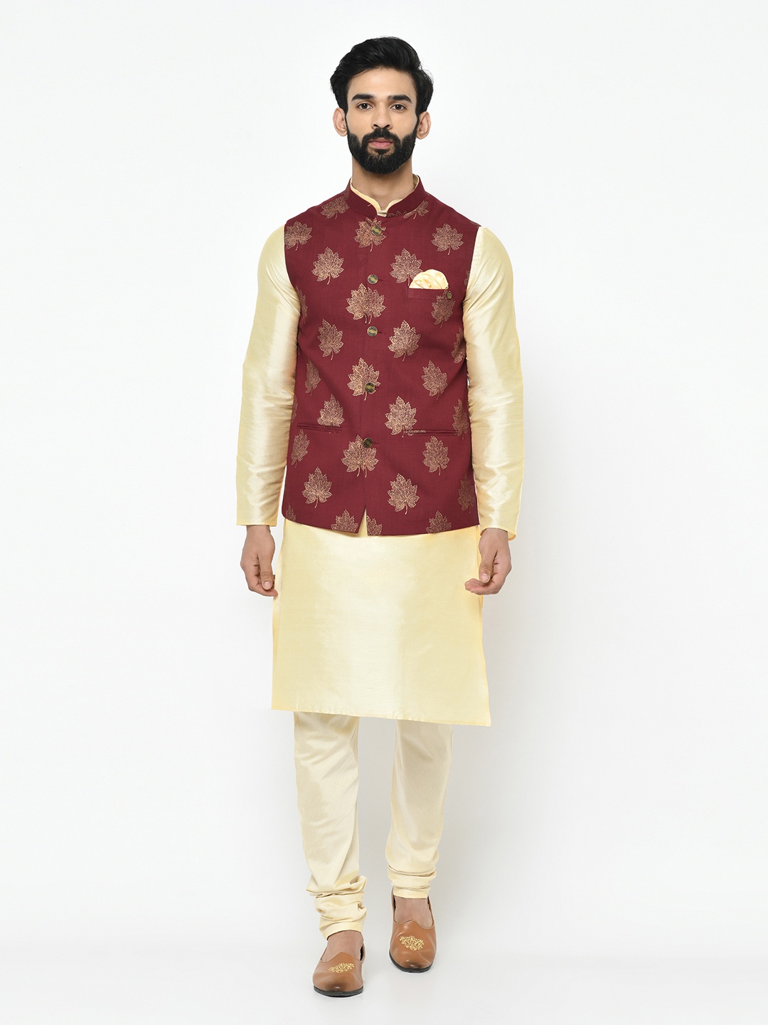 

KISAH Men Red & Yellow Solid Kurta with Churidar