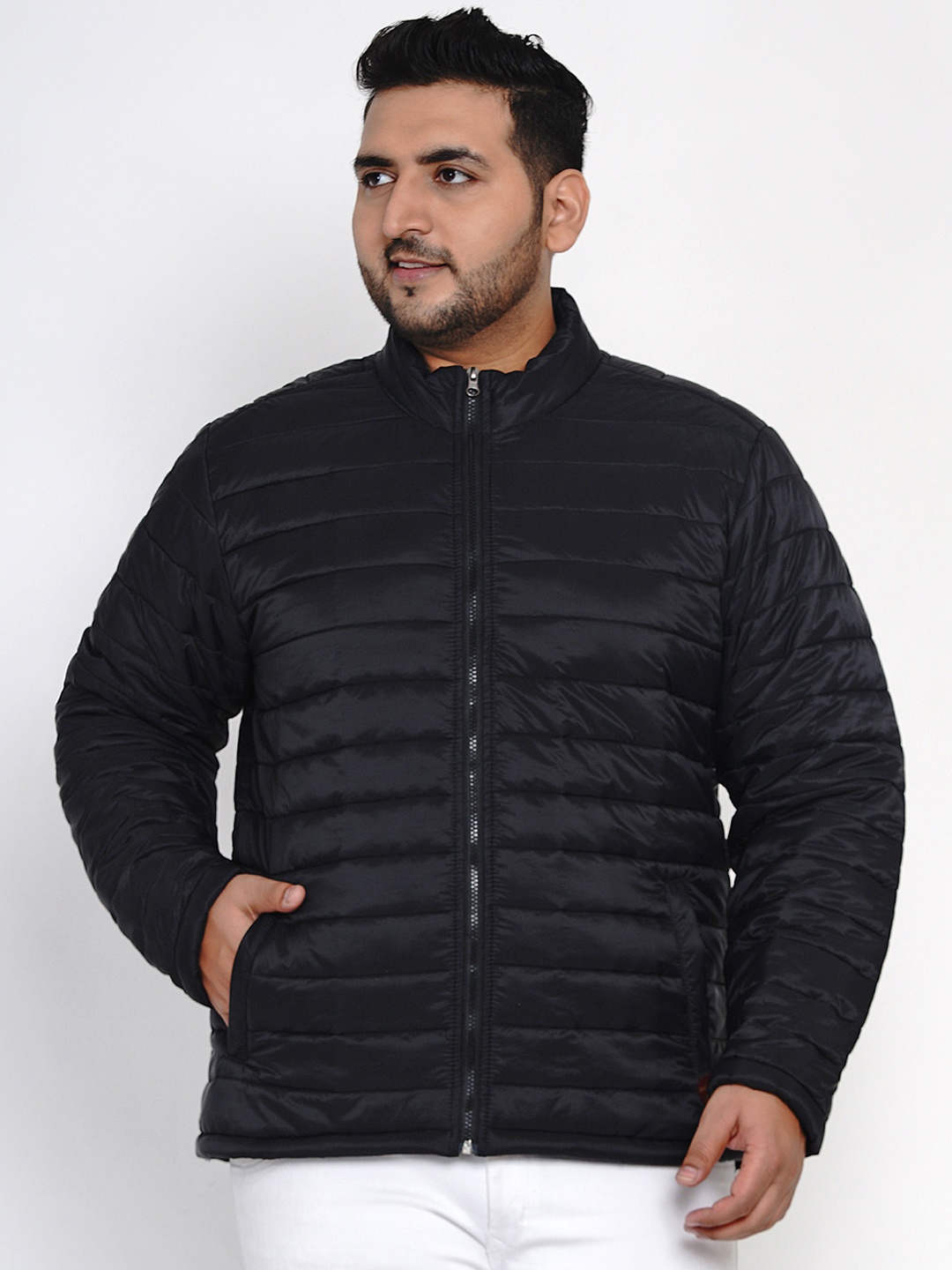 

John Pride Plus Size Men Black Solid Padded Jacket