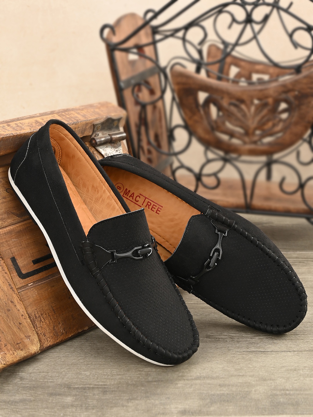 

Mactree Men Black Textured Suede Loafers