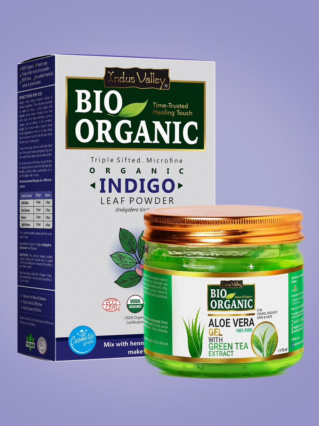 

Indus valley aloe vera gel & Indigo powder combo, Metallic