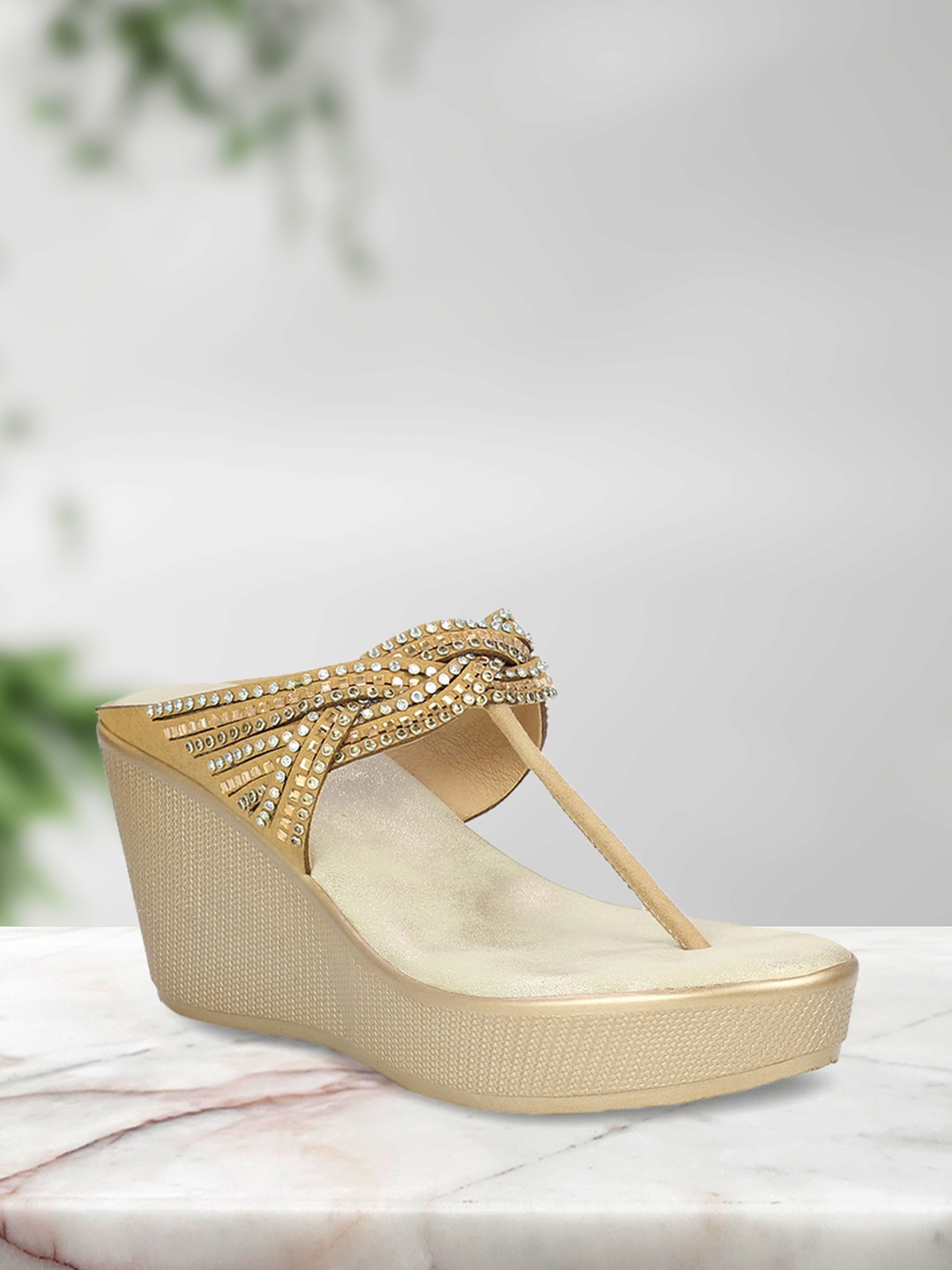 

Inc 5 Women Beige Embellished Wedges