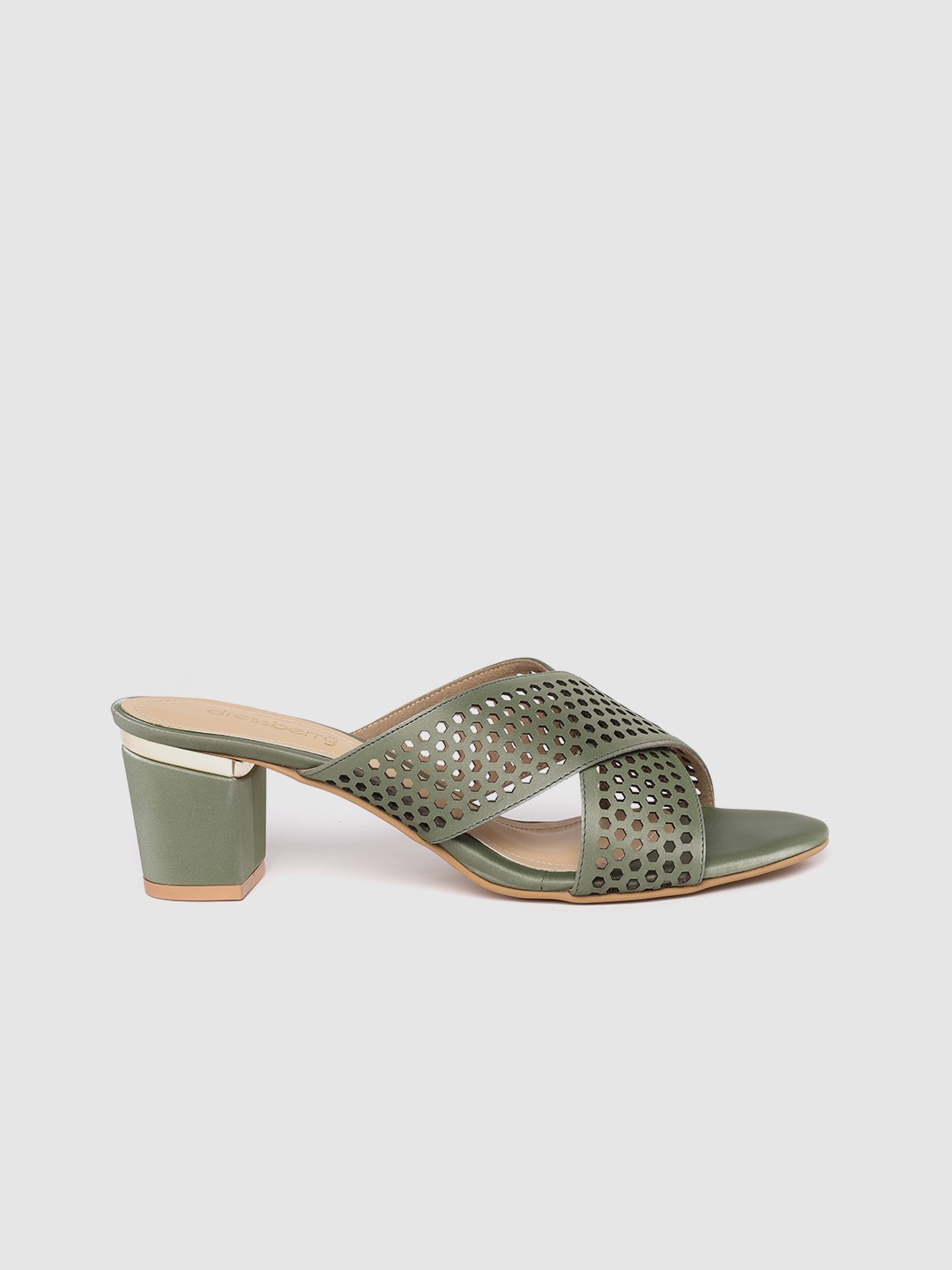 

DressBerry Women Olive Green Laser Cut Handcrafted Block Heels