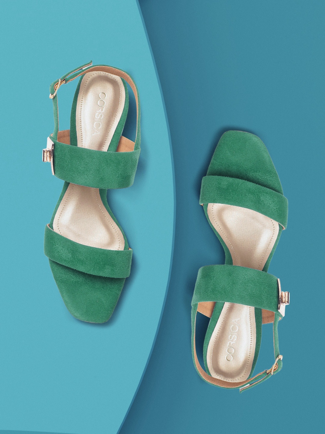 

CORSICA Women Teal Green Suede Finish Handcrafted Block heels