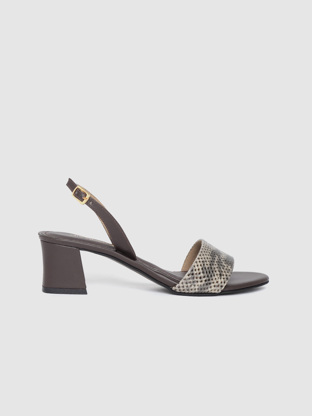 

DressBerry Women Beige & Coffee Brown Snakeskin Textured Handcrafted Block Heels