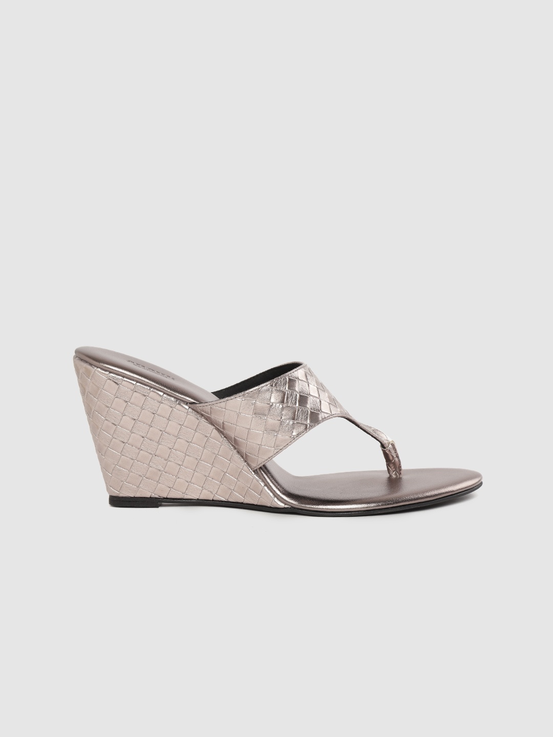 

Anouk Women Gunmetal-Toned Basketweave Textured Handcrafted Wedges, Metallic