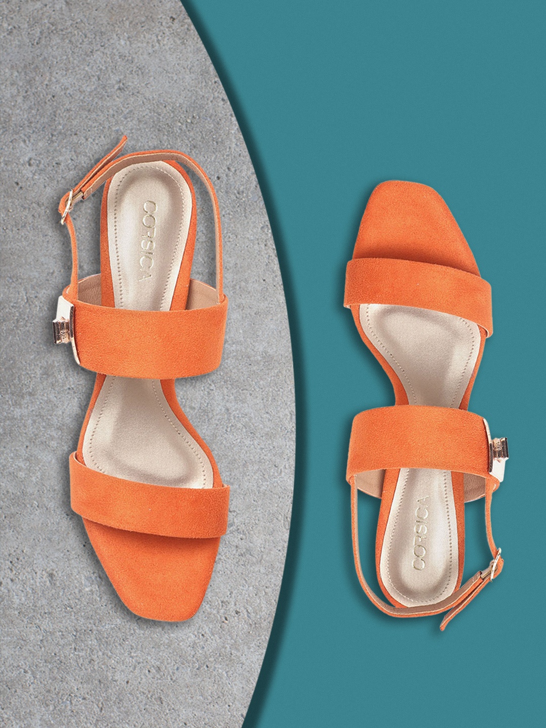 

CORSICA Women Orange Solid Suede Finish Handcrafted Block Heels