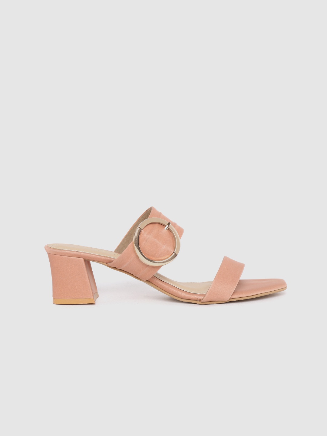 

DressBerry Women Peach-Coloured Solid Buckle Detail Block Heels