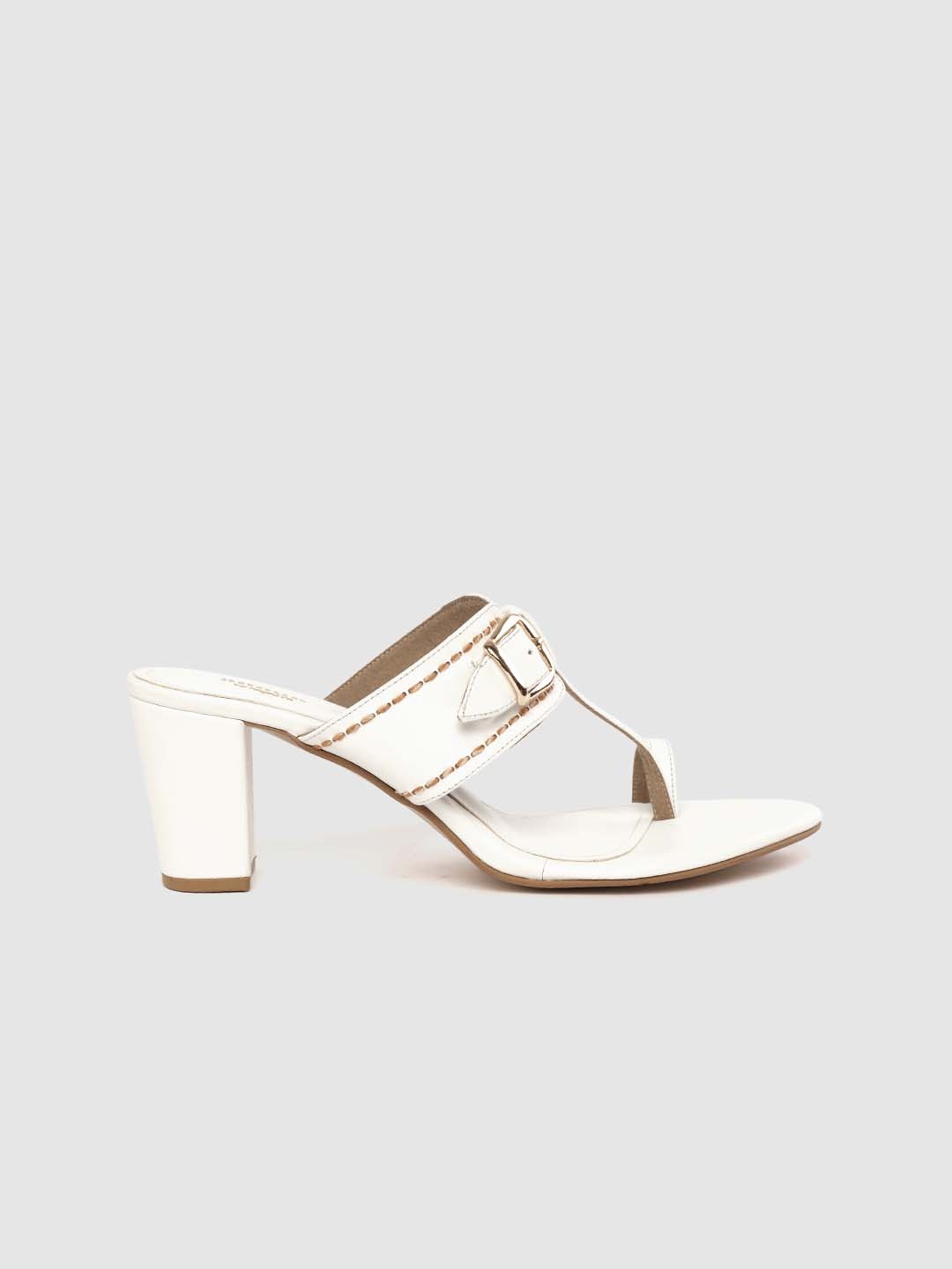

Anouk Women White Solid Handcrafted One-Toe Block Heels with Buckle Detail