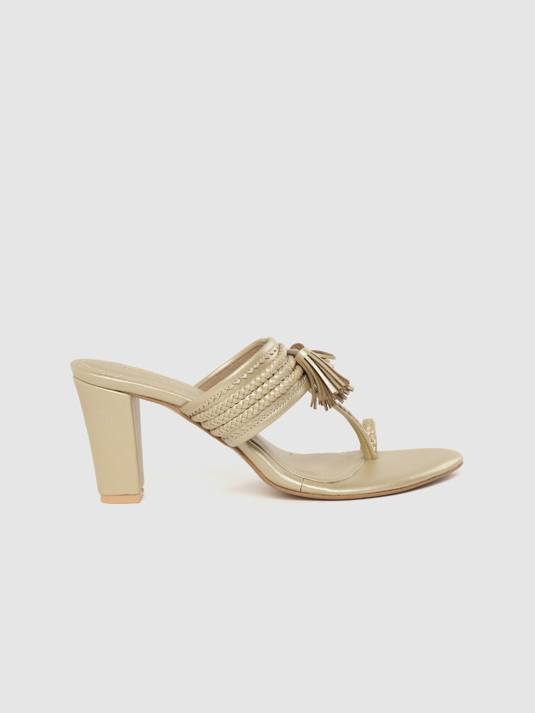 

Anouk Women Gold-Toned Braided Handcrafted One-Toe Block Heels with Tassels