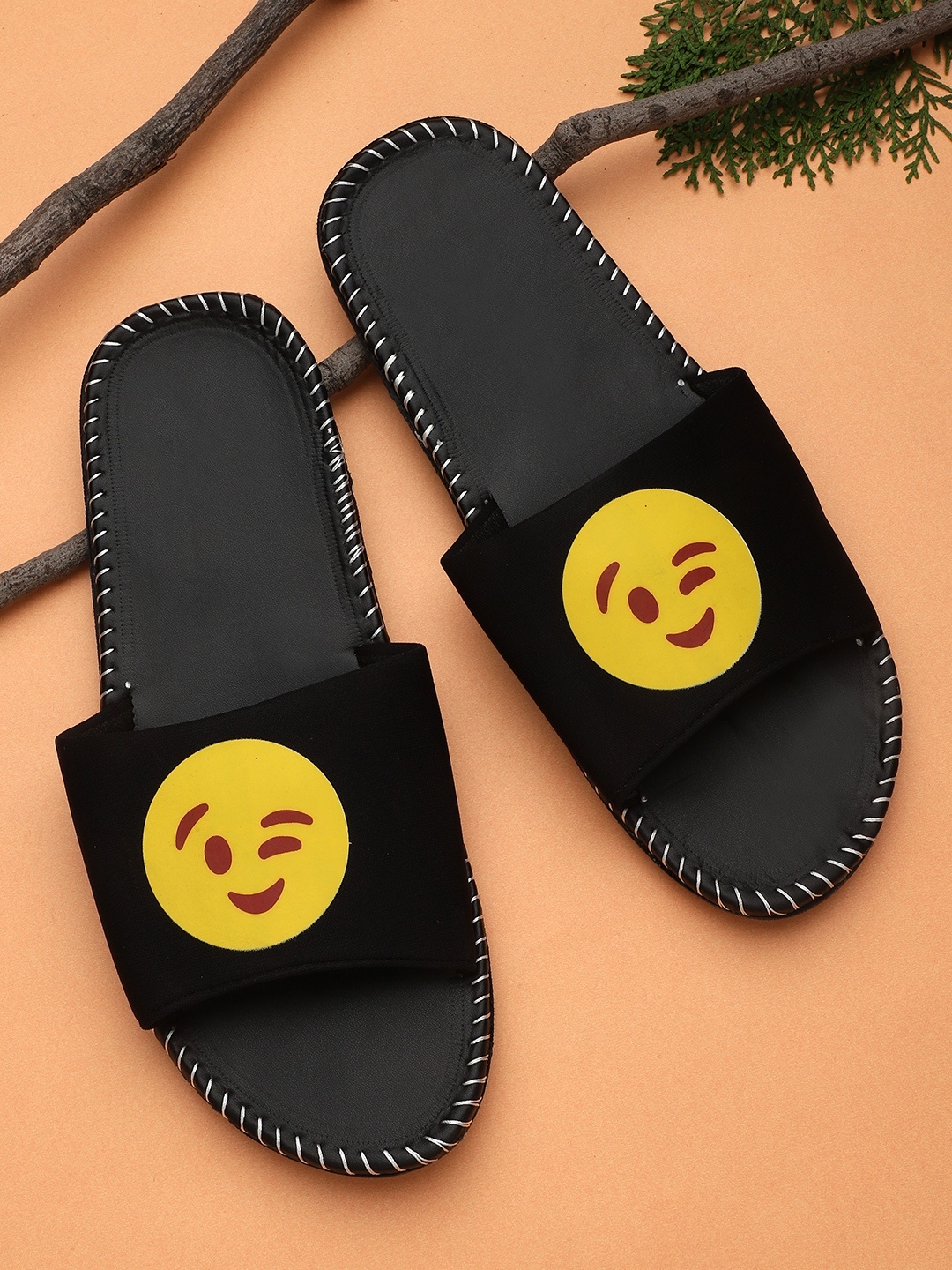 

Pampy Angel Men Black & Yellow Printed Sliders