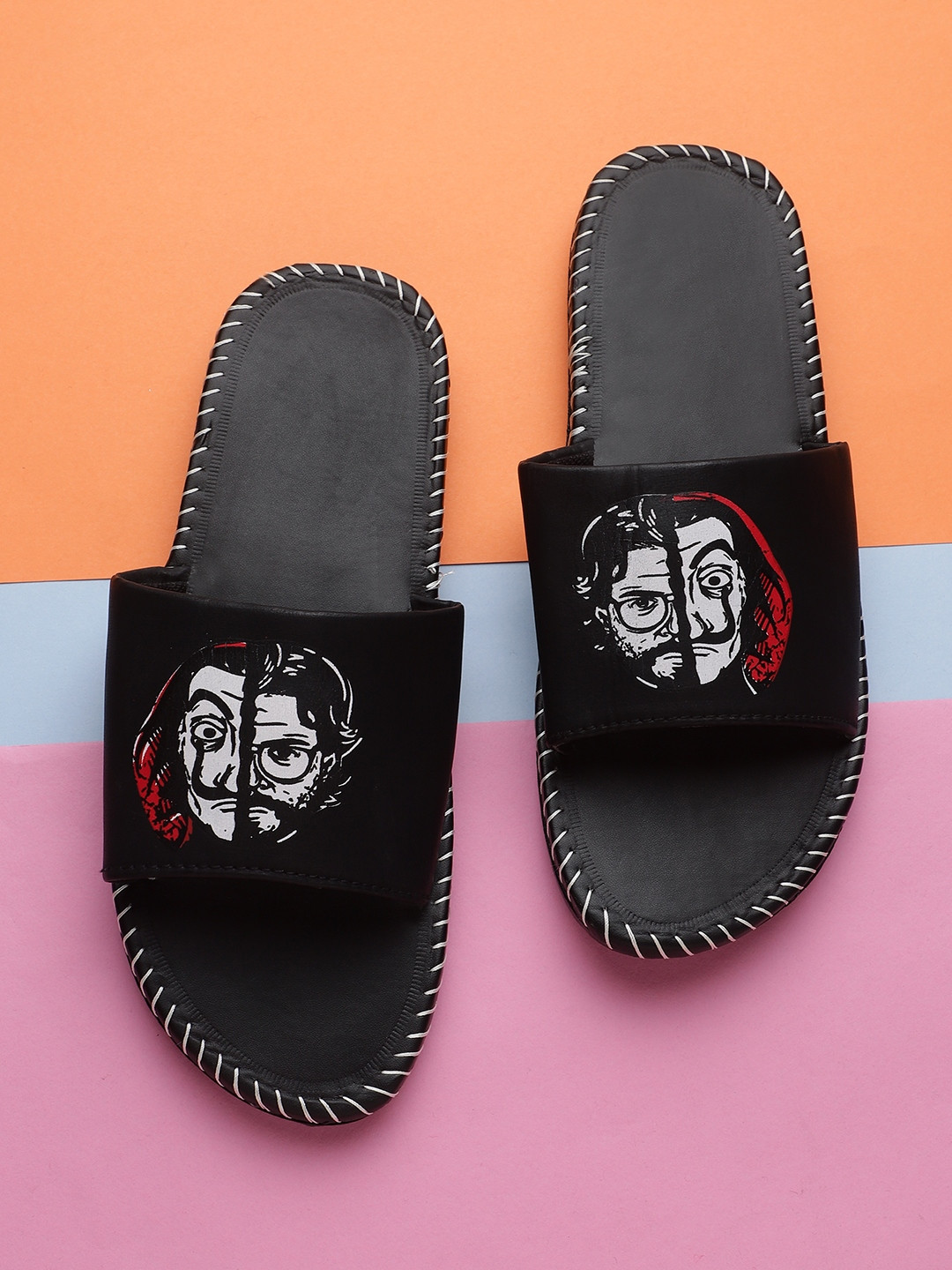 

Pampy Angel Men Black Printed Sliders