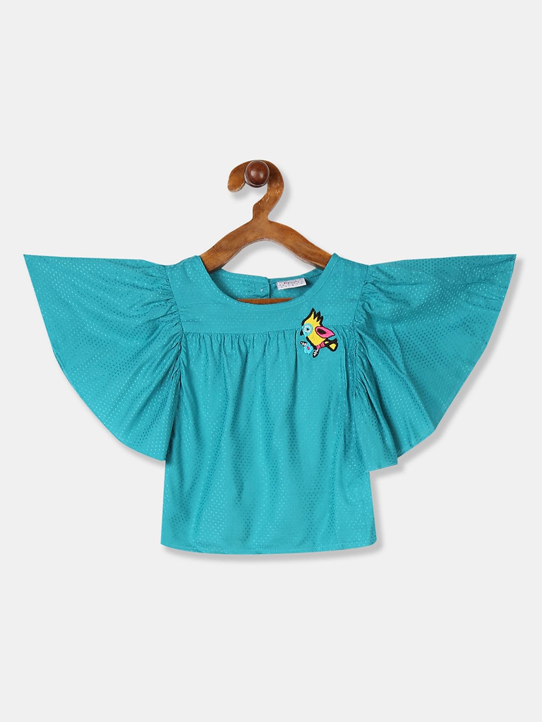 

Donuts Turquoise Blue Flared Sleeve Patterned Top