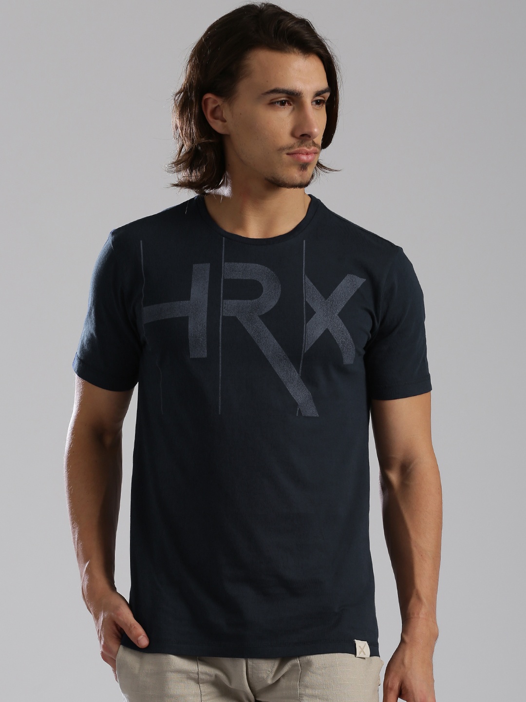 

HRX by Hrithik Roshan Navy Printed Pure Cotton T-shirt, Navy blue