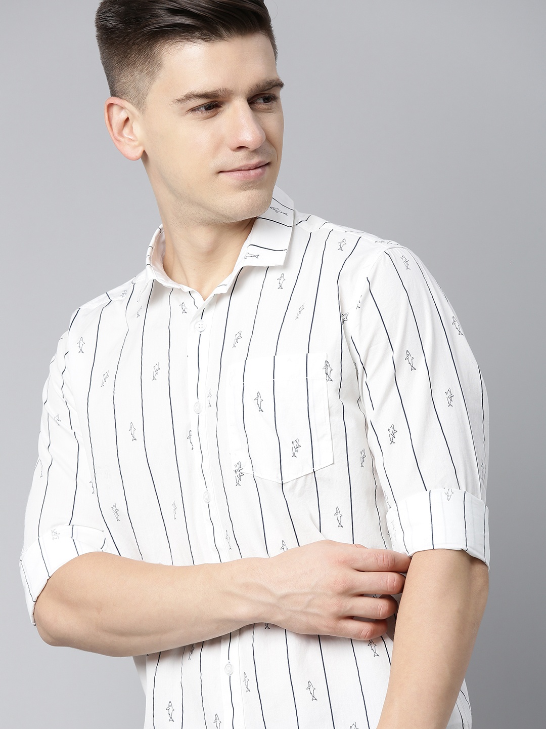 

Mast & Harbour Men White Striped Casual Shirt
