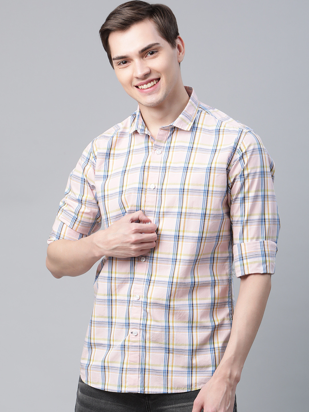 

Mast & Harbour Men Pink & Blue Regular Fit Checked Pure Cotton Casual Shirt