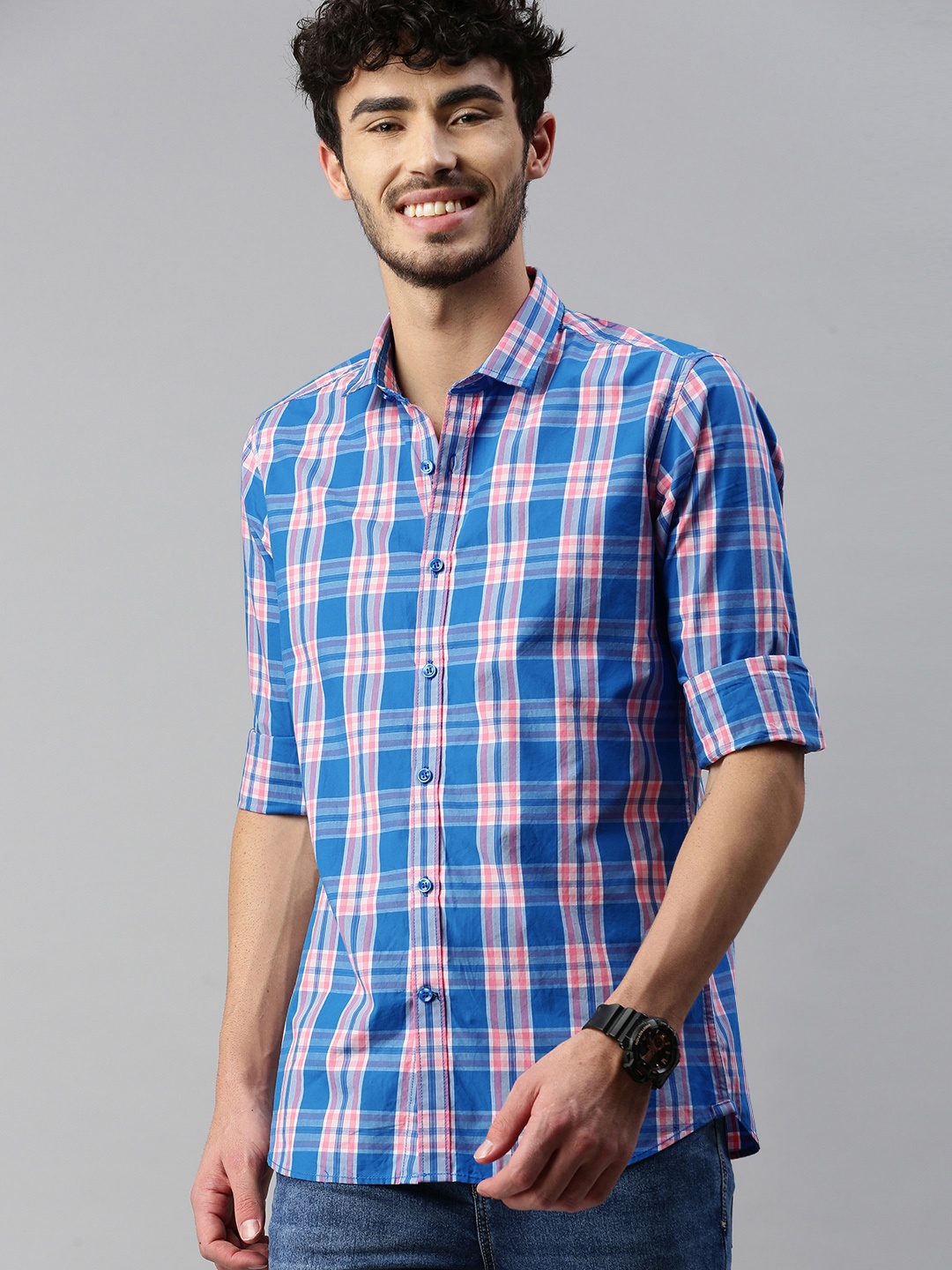 

Mast & Harbour Men Blue & Pink Regular Fit Checked Casual Shirt