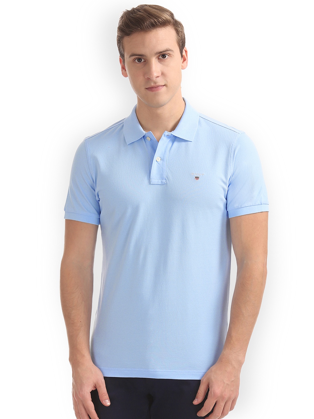 

GANT Men Blue Solid Polo Collar T-shirt